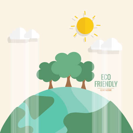 ECO FRIENDLY. Ecology concept with hand holding tree. Vector illustrationのイラスト素材