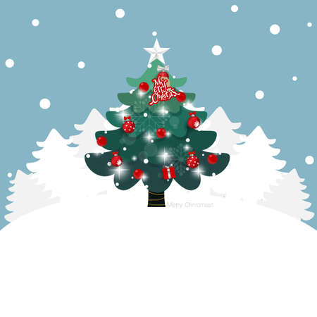Decorated Christmas tree. Merry Christmas and Happy New Year background. Vector illustrationのイラスト素材