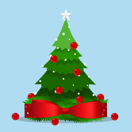 Decorated Christmas tree. Merry Christmas and Happy New Year background. Vector illustrationのイラスト素材