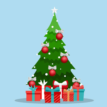 Decorated Christmas tree. Merry Christmas and Happy New Year background. Vector illustrationのイラスト素材