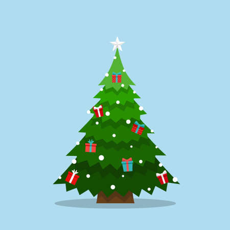 Decorated Christmas tree. Merry Christmas and Happy New Year background. Vector illustrationのイラスト素材