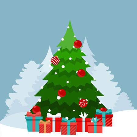 Decorated Christmas tree. Merry Christmas and Happy New Year background. Vector illustrationのイラスト素材