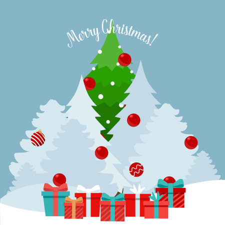 Decorated Christmas tree. Merry Christmas and Happy New Year background. Vector illustrationのイラスト素材