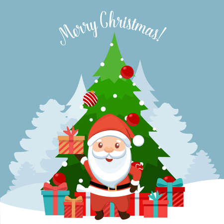 Christmas Greeting Card with Santa Claus. Vector illustrationのイラスト素材