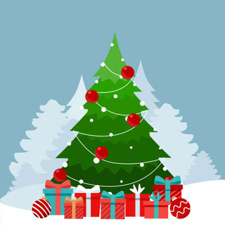 Decorated Christmas tree. Merry Christmas and Happy New Year background. Vector illustrationのイラスト素材