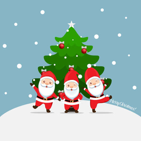 Santa Claus and Decorated Christmas tree. Merry Christmas and Happy New Year background. Vector illustrationのイラスト素材