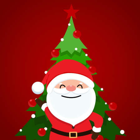 Santa Claus and Decorated Christmas tree. Merry Christmas and Happy New Year background. Vector illustrationのイラスト素材