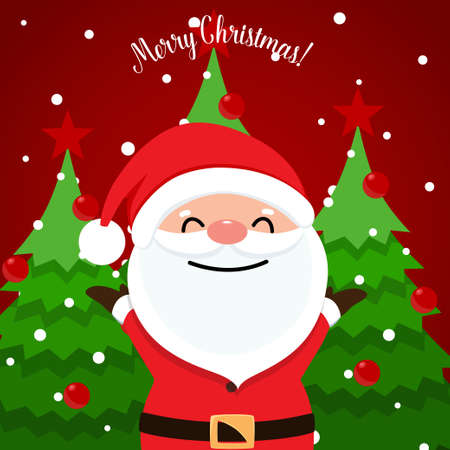 Santa Claus and Decorated Christmas tree. Merry Christmas and Happy New Year background. Vector illustrationのイラスト素材