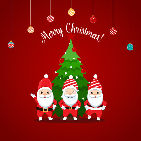 Santa Claus and Decorated Christmas tree. Merry Christmas and Happy New Year background. Vector illustrationのイラスト素材