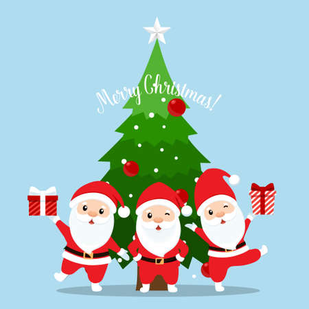 Santa Claus and Decorated Christmas tree. Merry Christmas and Happy New Year background. Vector illustrationのイラスト素材