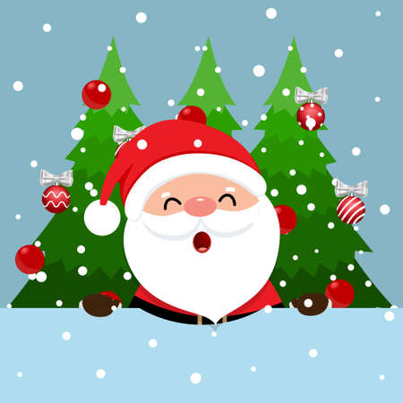 Santa Claus and Decorated Christmas tree. Merry Christmas and Happy New Year background. Vector illustrationのイラスト素材