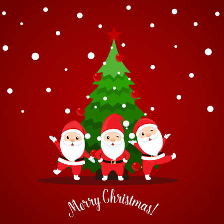 Santa Claus and Decorated Christmas tree. Merry Christmas and Happy New Year background. Vector illustrationのイラスト素材