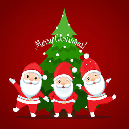 Santa Claus and Decorated Christmas tree. Merry Christmas and Happy New Year background. Vector illustrationのイラスト素材