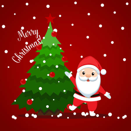 Santa Claus and Decorated Christmas tree. Merry Christmas and Happy New Year background. Vector illustrationのイラスト素材