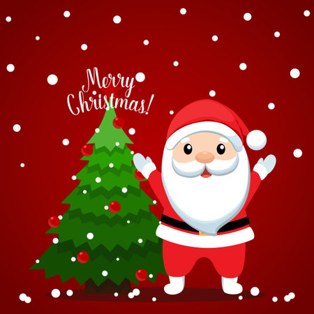 Santa Claus and Decorated Christmas tree. Merry Christmas and Happy New Year background. Vector illustrationのイラスト素材