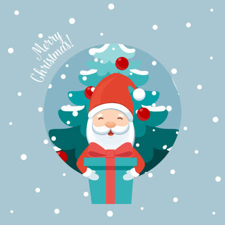 Santa Claus and Decorated Christmas tree. Merry Christmas and Happy New Year background. Vector illustrationのイラスト素材