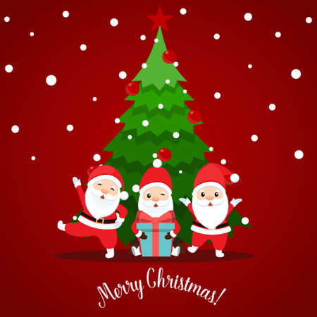 Santa Claus and Decorated Christmas tree. Merry Christmas and Happy New Year background. Vector illustrationのイラスト素材