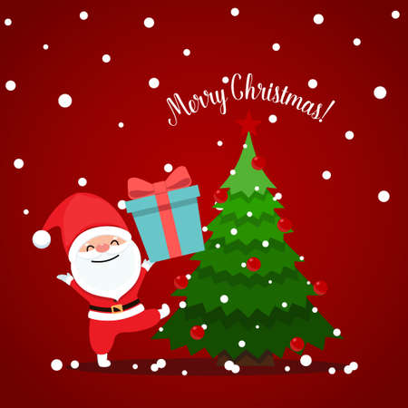 Santa Claus and Christmas tree. Merry Christmas and Happy New Year background. Vector illustrationのイラスト素材