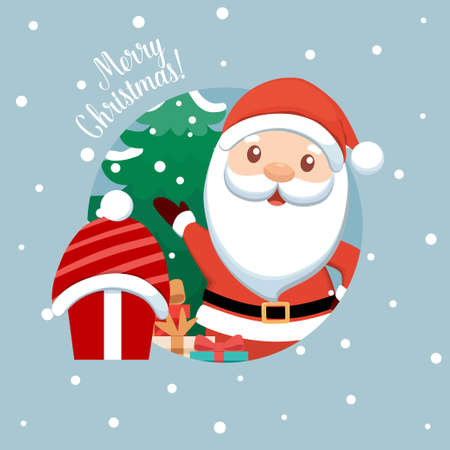 Santa Claus and Christmas tree. Merry Christmas and Happy New Year background. Vector illustrationのイラスト素材