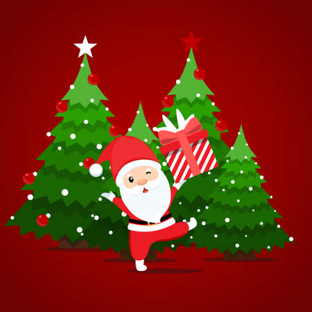 Santa Claus and Christmas tree. Merry Christmas and Happy New Year background. Vector illustrationのイラスト素材