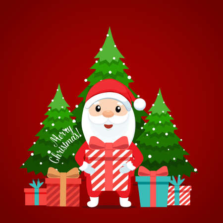 Santa Claus and Christmas tree. Merry Christmas and Happy New Year background. Vector illustrationのイラスト素材