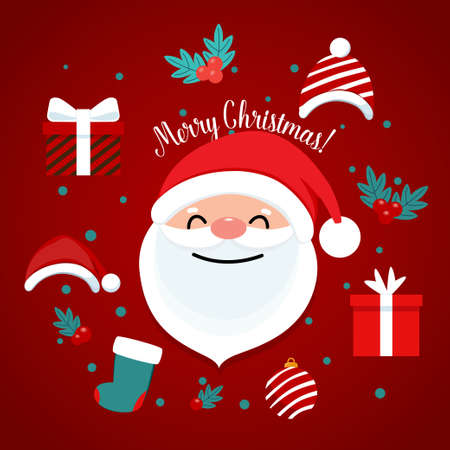 Santa Claus and Christmas tree. Merry Christmas and Happy New Year background. Vector illustrationのイラスト素材