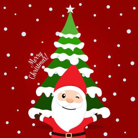 Santa Claus and Christmas tree. Merry Christmas and Happy New Year background. Vector illustrationのイラスト素材