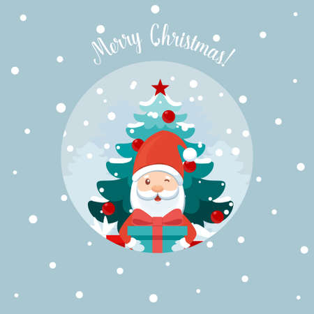 Santa Claus and Decorated Christmas tree. Merry Christmas and Happy New Year background. Vector illustrationのイラスト素材