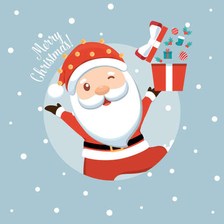 Santa Claus and Decorated Christmas tree. Merry Christmas and Happy New Year background. Vector illustrationのイラスト素材