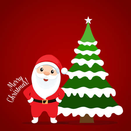 Santa Claus and Decorated Christmas tree. Merry Christmas and Happy New Year background. Vector illustrationのイラスト素材