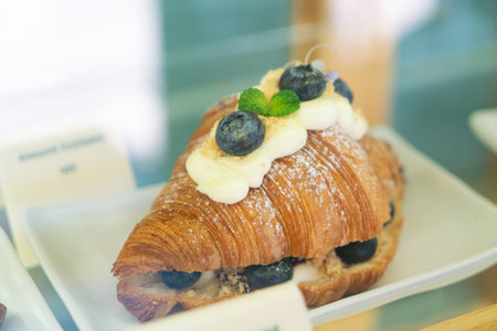 Breakfast with Fresh butter croissantsの写真素材