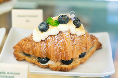 Breakfast with Fresh croissantsの写真素材