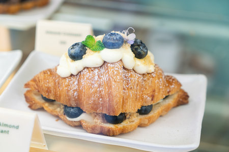 Breakfast with Fresh butter croissantsの写真素材