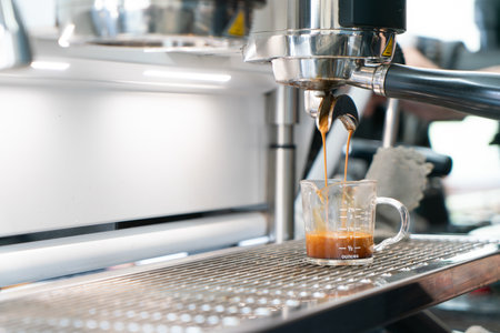 Professional espresso coffee making machine in a restaurantの写真素材