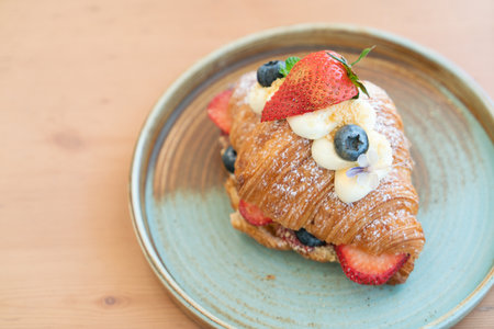 Breakfast with Fresh croissantsの写真素材