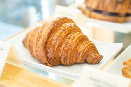 Breakfast with Fresh butter croissantsの写真素材