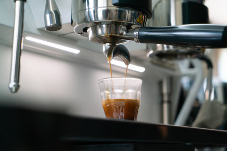 Professional espresso coffee making machine in a restaurantの写真素材