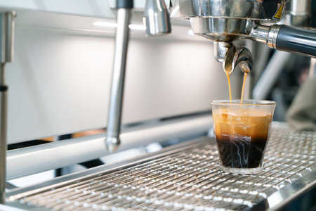 Professional espresso coffee making machine in a restaurantの写真素材