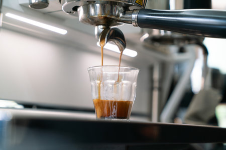Professional espresso coffee making machine in a restaurantの写真素材