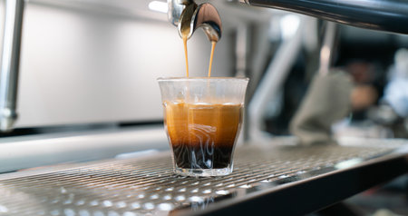 Professional espresso coffee making machine in a restaurantの写真素材
