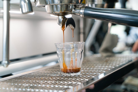Professional espresso coffee making machine in a restaurantの写真素材