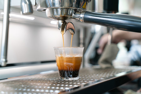 Professional espresso coffee making machine in a restaurantの写真素材