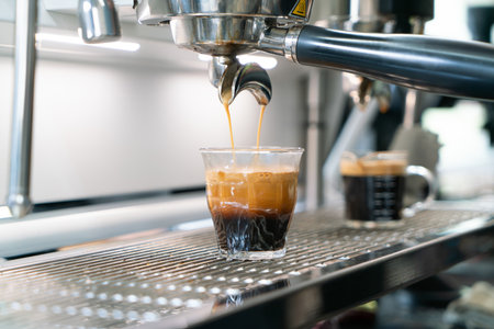 Professional espresso coffee making machine in a restaurantの写真素材