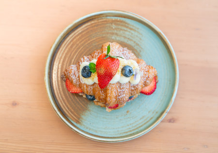 Breakfast with Fresh butter croissantsの写真素材
