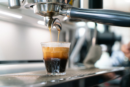 Professional espresso coffee making machine in a restaurantの写真素材