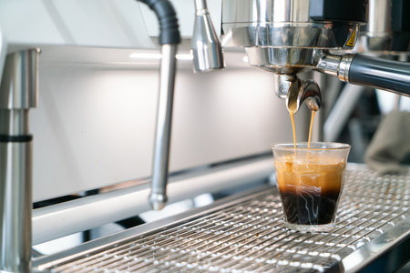Professional espresso coffee making machine in a restaurantの写真素材