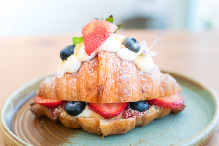 Breakfast with Fresh croissantsの写真素材