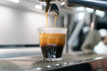 Professional espresso coffee making machine in a restaurantの写真素材