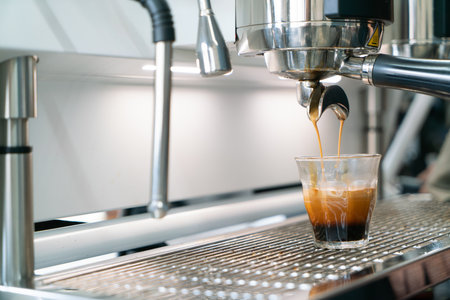 Professional espresso coffee making machine in a restaurantの写真素材