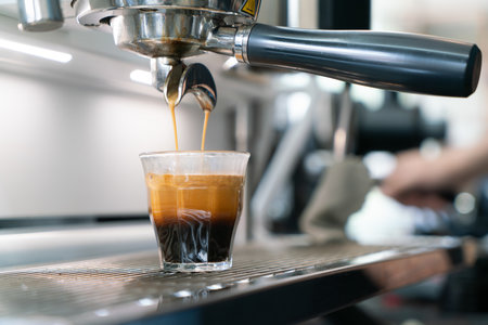 Professional espresso coffee making machine in a restaurantの写真素材